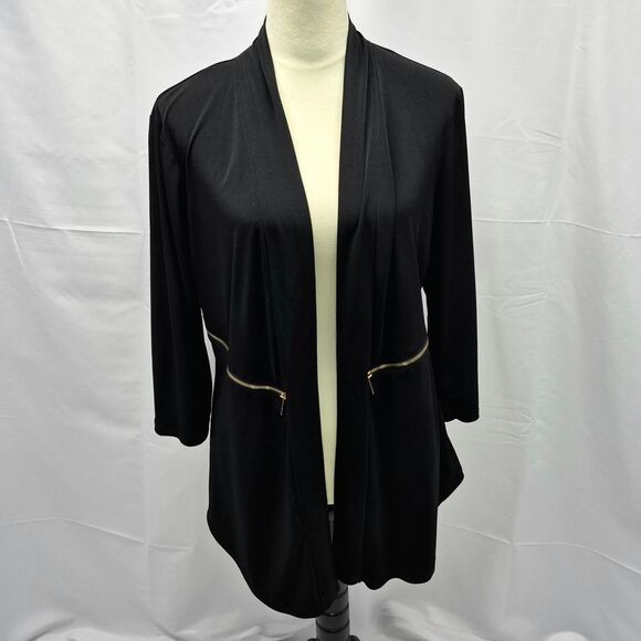 Ellen Tracy Jackets & Blazers - Ellen Tracy Black Draped Open-Front Cardigan Gold Zip Detail Woman's Large